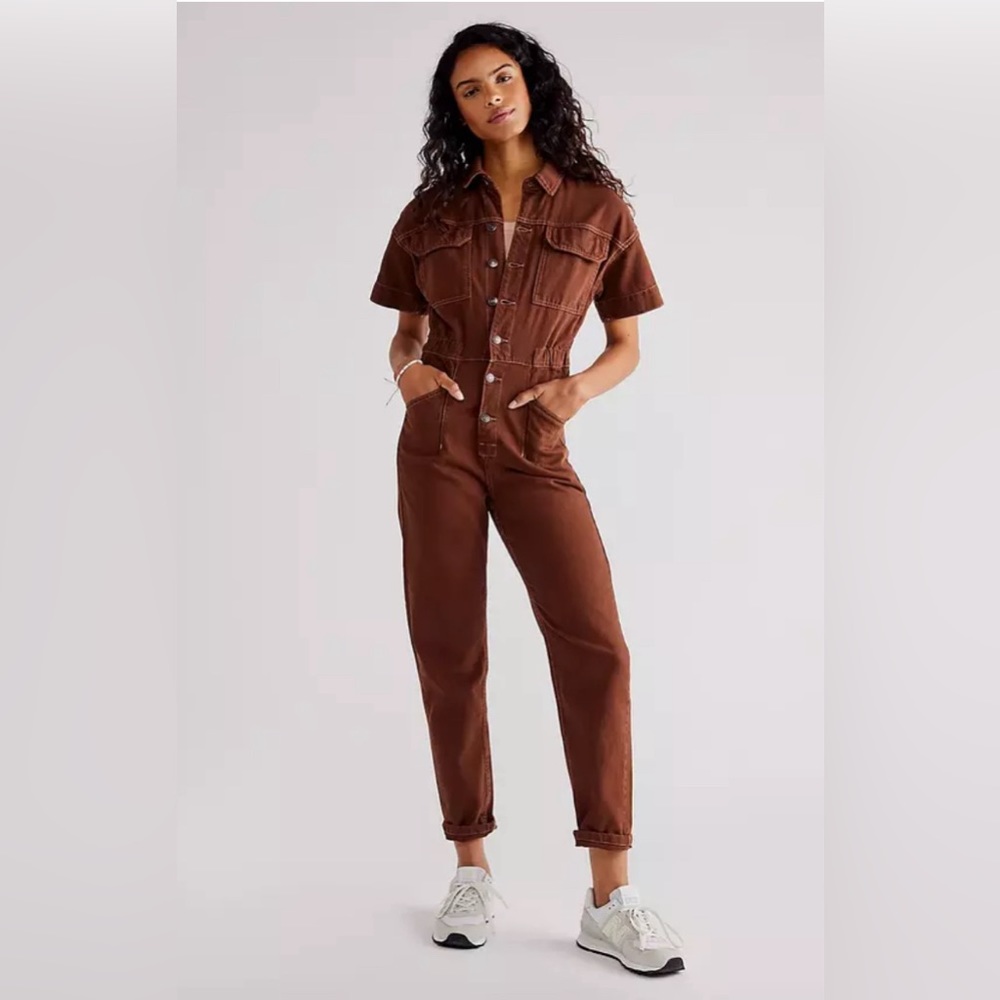Free People We The Free Marci Coverall Jumpsuit Overall Brown Small